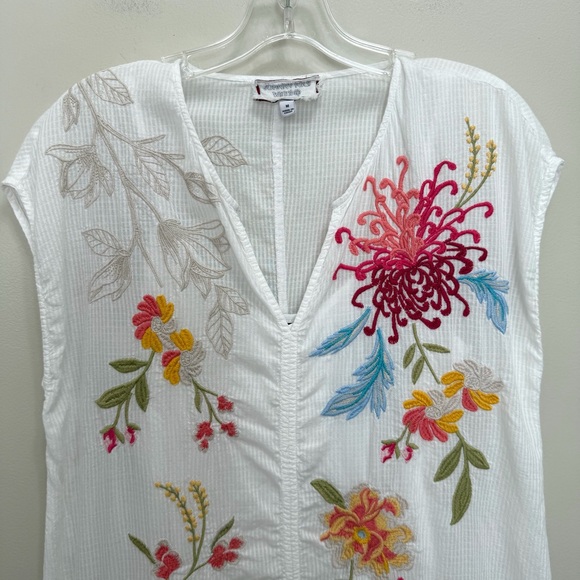 Johnny Was Playa Embroidered Tunic Mini Dress White Floral Celestial Multi M - Picture 4 of 10